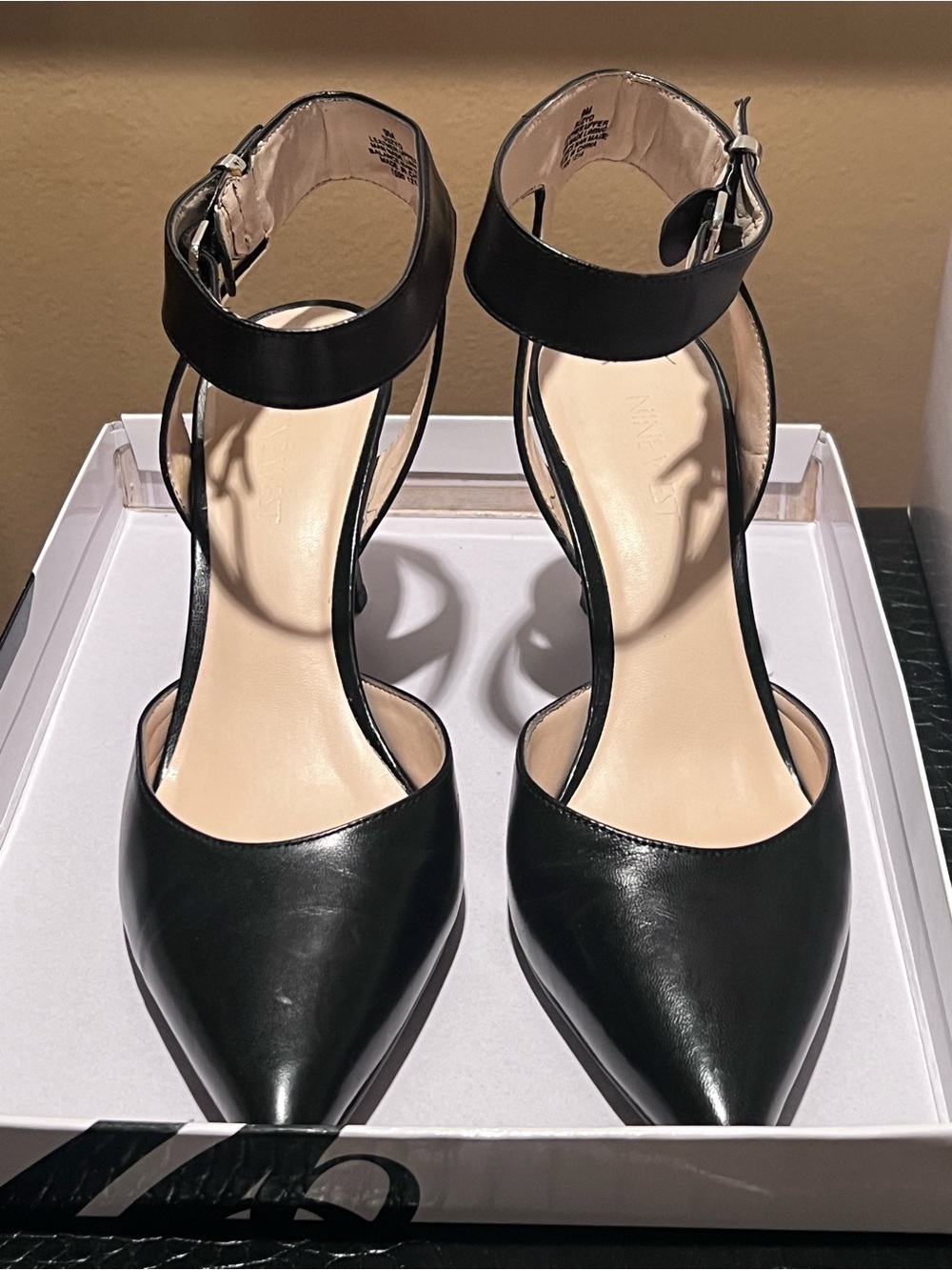 Nine West Black Pointed-Toe Ankle-Strap Heels